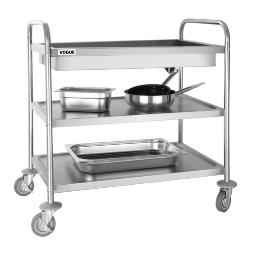 Vogue Deep Tray Clearing Trolley 3 Tier St/St - 940x855x535mm