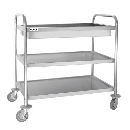 Vogue Deep Tray Clearing Trolley 3 Tier St/St - 940x855x535mm