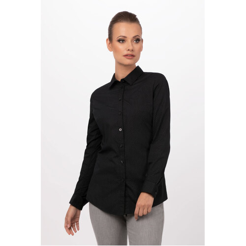 Chef Works Deco Shirt Long Sleeve Black and White - SFC01W