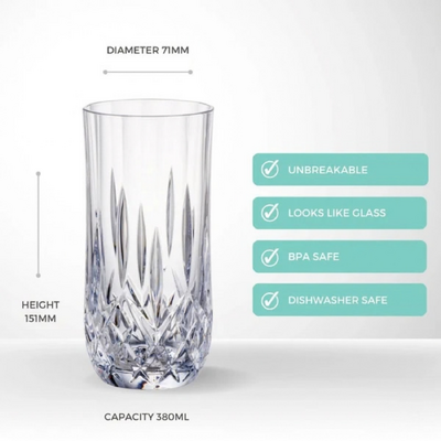 D-Still Cut Crystal Polycarbonate Highball 380ml (Box of 4) - DSS156