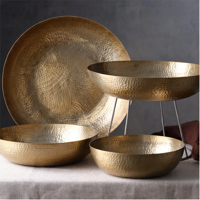 Chef Inox Round Serving/Seafood Bowl Hammered Brass 250mm (Box of 4)