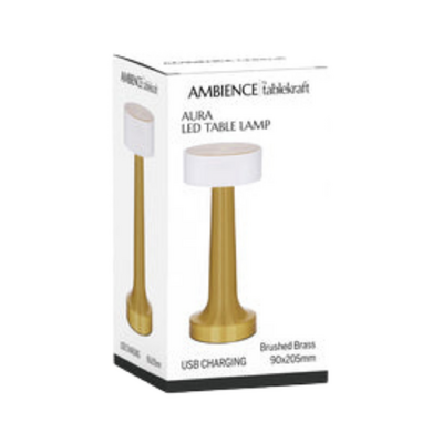 Tablekraft Aura Cordless LED Table Lamp 90x205mm - Brushed Brass