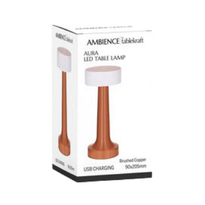 Tablekraft Aura Cordless LED Table Lamp 90x205mm - Brushed Copper