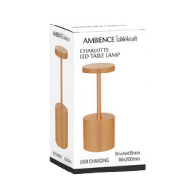 Tablekraft Charlotte Cordless LED Table Lamp 200mm - Brushed Brass