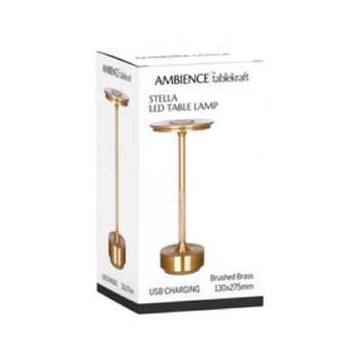 Tablekraft Stella Cordless LED Table Lamp 130x275mm - Brushed Brass