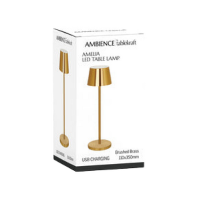 Tablekraft Amelia Cordless LED Table Lamp 110x350mm - Brushed Brass