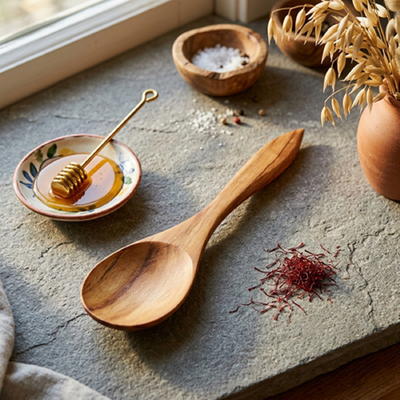 homLiv Angela Teak Wooden Serving Spoon - 260mm