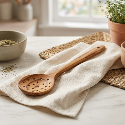 Alam Siera Teak Wooden Slotted Spoon - 330mm