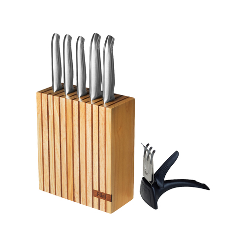 Furi Pro Rubberwood Knife Block Set with Sharpener 7pc - 27108