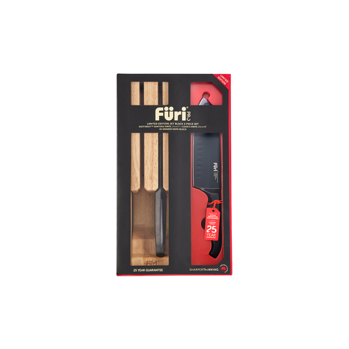 Furi Pro Rubberwood Knife Block Set 3pc Jet Black