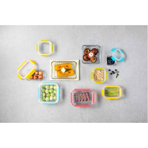 Glasslock Premium Oven Safe Container With Coloured Clip Lids 9-Piece Set