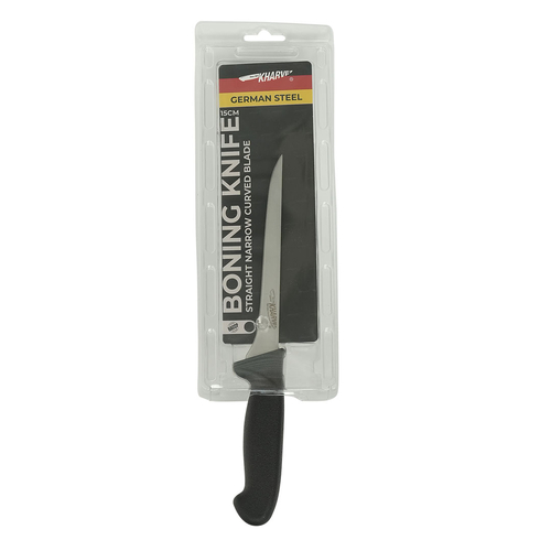 Kharve Boning Knife Straight And Narrow Curved Blade 15cm Black Handle