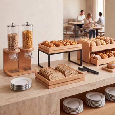 Chef Inox Serve Beechwood Dual Cereal Dispenser 340x220x640mm