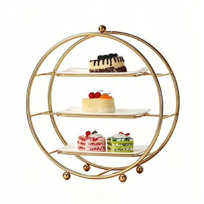 Chef Inox Serve Beechwood 3-Tier Display Stand with White Trays 400x170mm - 55655