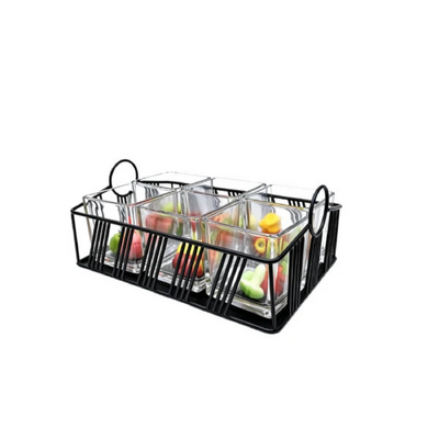 Chef Inox Serve Black Wire Condiment Holder Set with 6 Jars 330x240x100mm - 55840