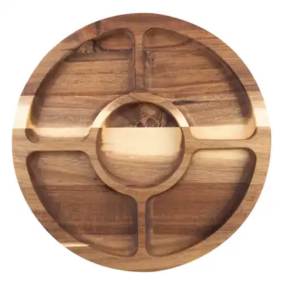 Alfresco Lane Acacia Wood 5 Compartment Round Grazing Platter With Lid