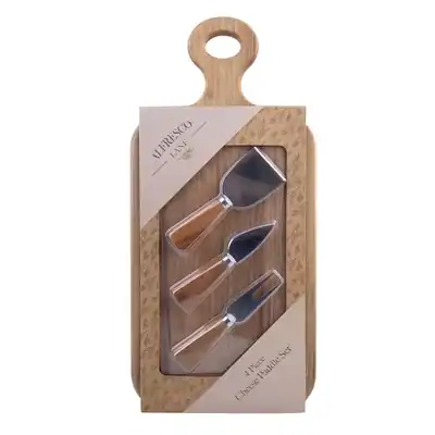 Alfresco Lane 4 Piece Oblong Acacia Wood Cheese Paddle With Knives 430x200mm