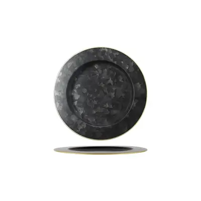 Chef Inox Coney Island - Galvanised Black Round Plate Wide Rim Gold 230mm