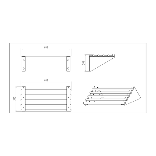 AFP-0632 Stainless Steel Pipe Wall Shelf 600mm x 300mm x 200mm