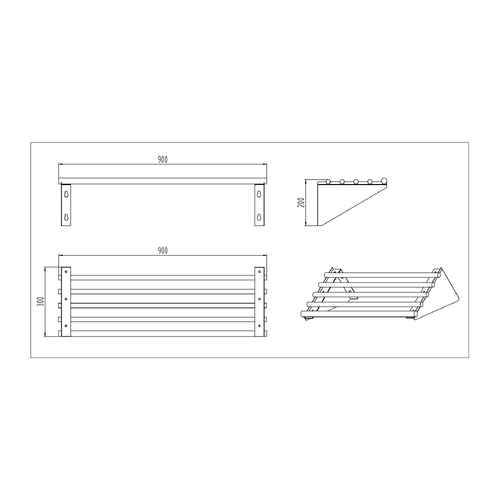 AFP-0932 Stainless Steel Pipe Wall Shelf  900mm x 300mm x 200mm
