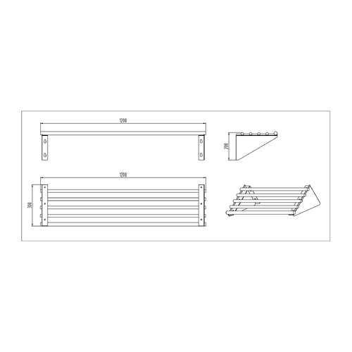AFP-1232 Stainless Steel Pipe Wall Shelf  1200mm x 300mm x 225mm