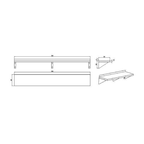 AFP-2132 Stainless Steel Pipe Wall Shelf  2000mm x 300mm x 200mm