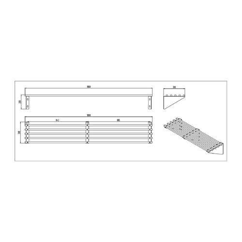 AFSP-1832 Stainless Steel Square Tube Pipe Shelf 1800mm x 300mm x 200mm