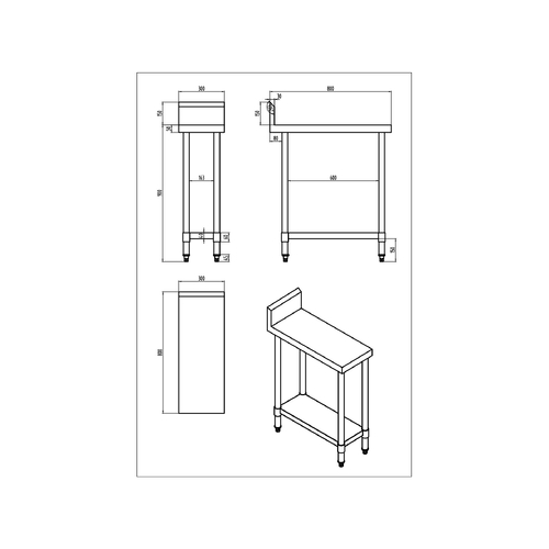 AWS-0380 Stainless Steel Work Bench with Splashback 300w x 800d x 900h mm