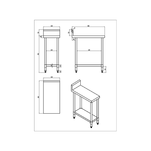 AWS-0480 Stainless Steel Work Bench with Splashback 400w x 800d x 900h mm