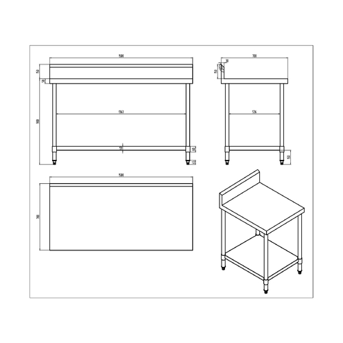 AWS-1570 Stainless Steel Work Bench with Splashback 1500w x 700d x 900h mm