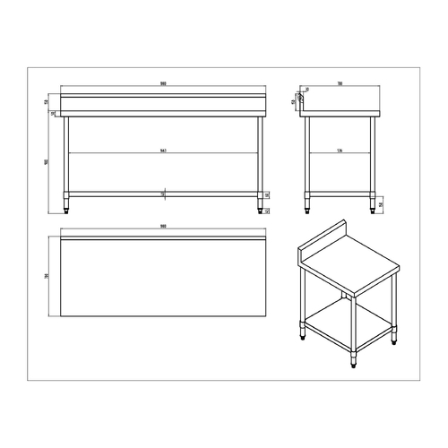 AWS-1870 Stainless Steel Work Bench with Splashback 1800w x 700d x 900h mm