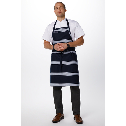 Chef Works Navy Butcher Stripe Bib Apron - BSBA