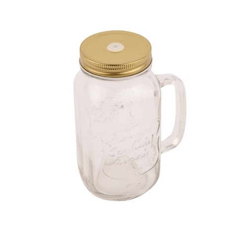 Jam Jar Lid With Straw Hole to Suit Handled Mason Jar (Pack of 12)