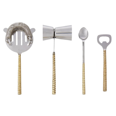 Davis & Waddell Twisted Gold and White Marble Bar Set 5 Piece