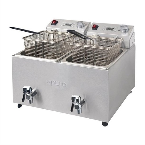Apuro FC375-A Twin Tank Twin Basket 8Ltr Countertop Fryer with Timer 2x 2.9kW