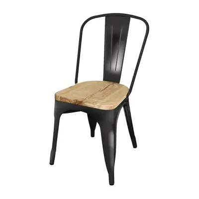 Bolero Steel Dining Side Chairs with Wooden Seat pads Black (Pack of 4)
