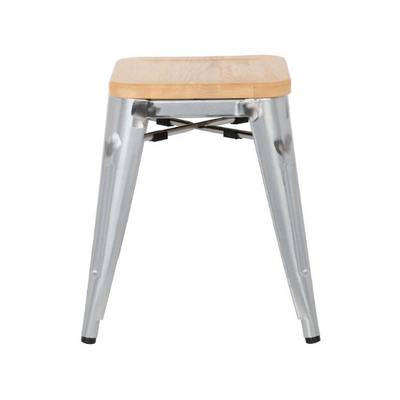 Bolero Galvanised Steel Bistro Low Stools with Wooden Seat Pad ( Pack of 4 )