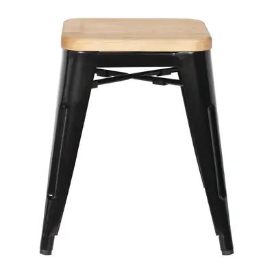 Bolero Low Metal Bar Stools with Wooden Seat Pad Black ( Pack of 4 )