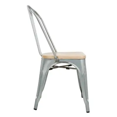 Bolero Galvanised Steel Dining Sidechairs with Wood Seat Pad ( Pack of 4 )
