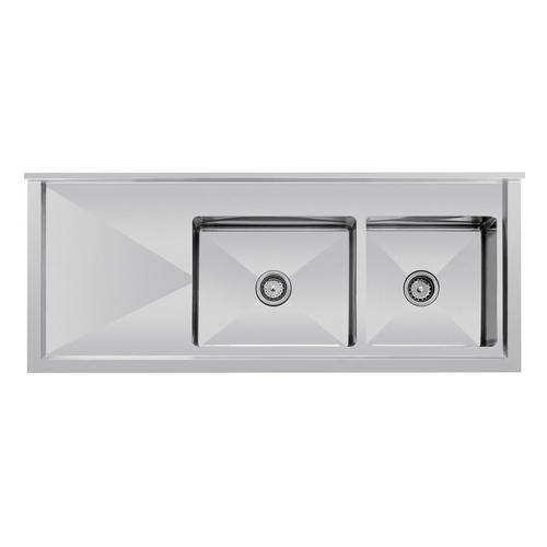 Vogue Double Bowl Sink L/H Drainer (90mm Drain) - 1500mm - HC905