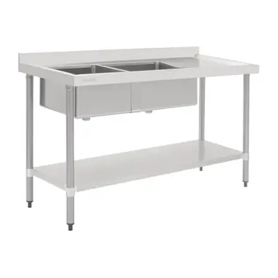 Vogue Double Bowl Sink R/H Drainer (90mm Drain) 1800mm 