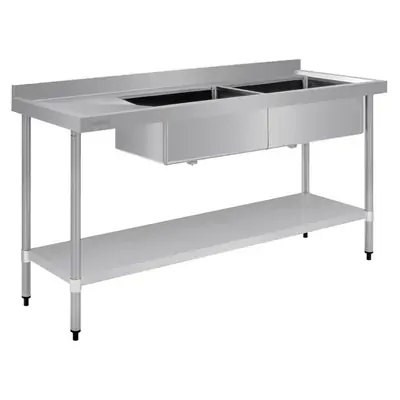 Vogue Double Bowl Sink L/H Drainer (90mm Drain) 1800mm