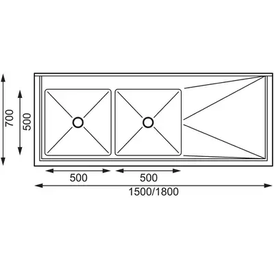 Vogue Double Bowl Sink R/H Drainer (90mm Drain) 1800x700mm