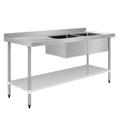 Vogue Double Bowl Sink L/H Drainer (90mm Drain) 1800x700mm