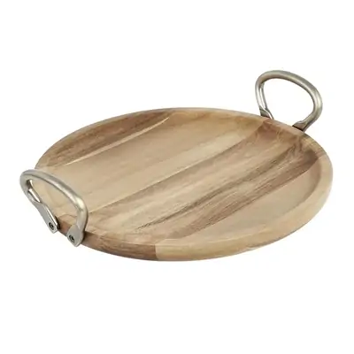 Olympia Acacia Wood Round Serving Dish with Metal Handles – 345mm