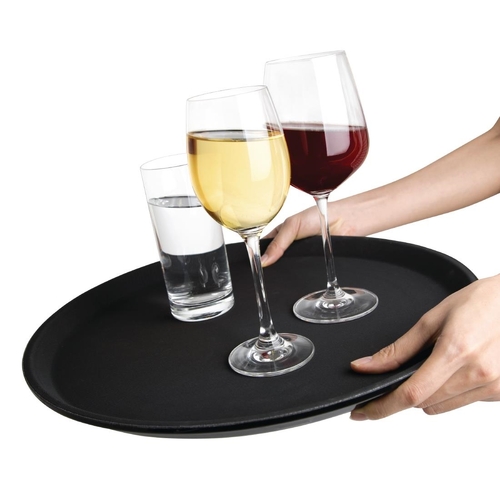 Olympia Kristallon Round Tray Anti-Slip Fibreglass Black 406mm