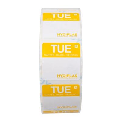 Hygiplas Colour Coded Food Labels Tuesday Yellow (Roll of 1000)