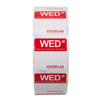 Hygiplas Colour Coded Food Labels Wednesday Red (Roll of 1000)