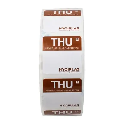 Hygiplas Colour Coded Food Labels Thursday Brown (Roll of 1000)