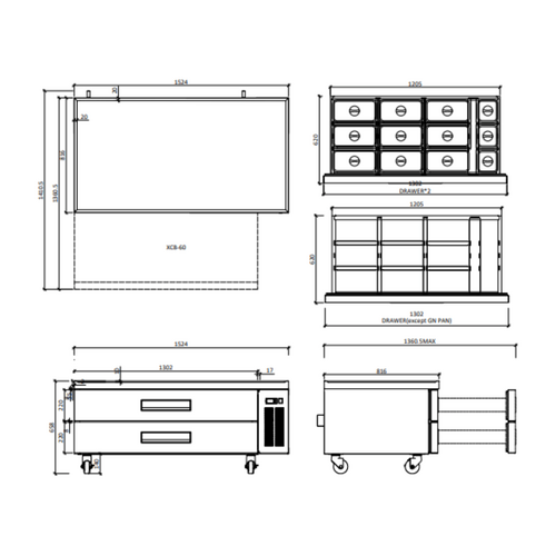 FED-X XCB-60 - Chef Base Refrigeratied Drawer Bench 360 Litres